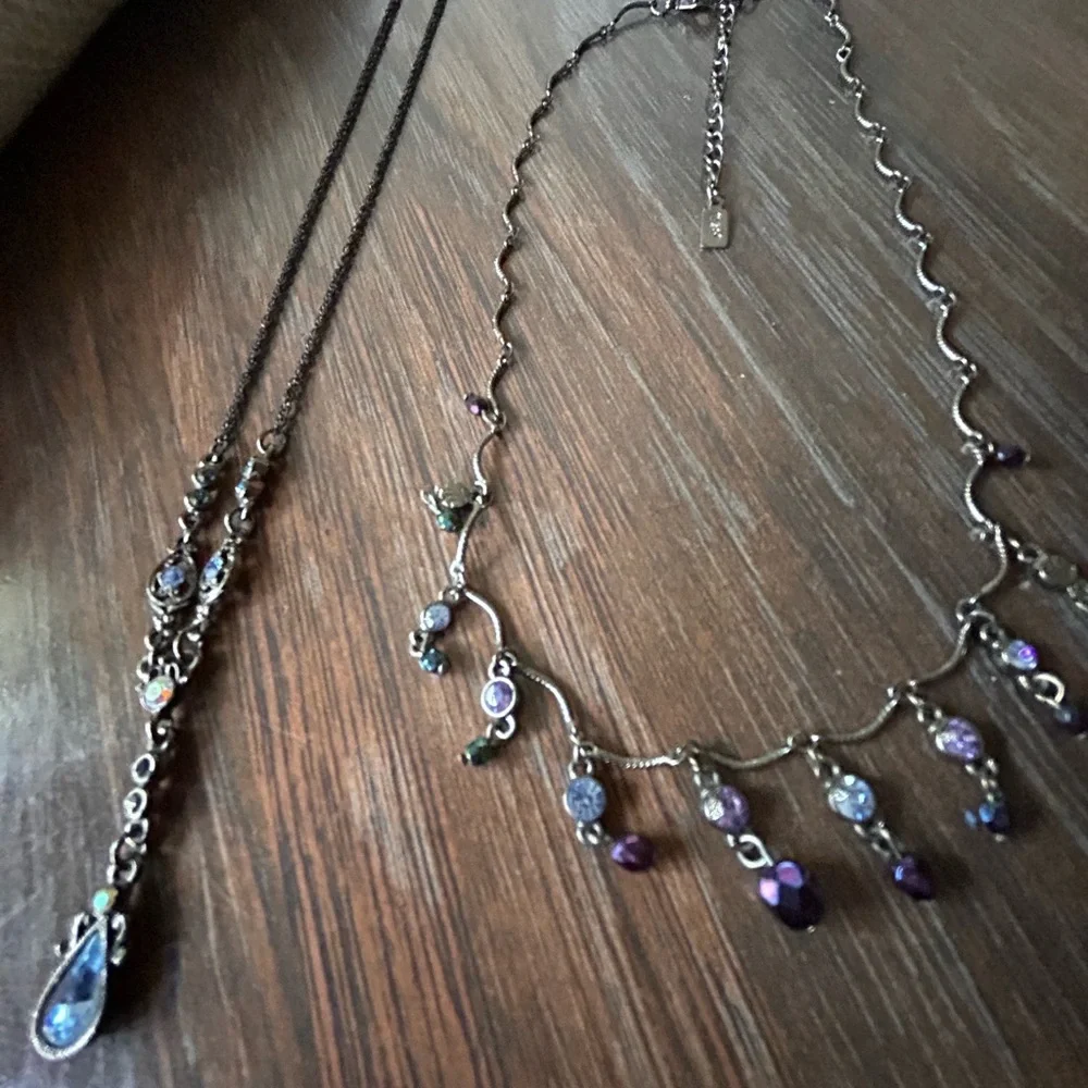 1928 brand necklaces blue & Purple Crystals gunmetal hardware - Picture 11 of 17